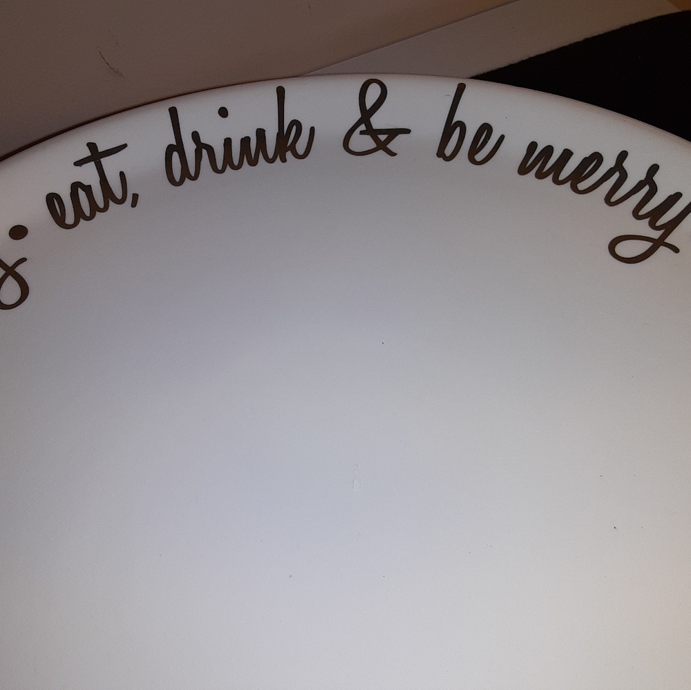 White ceramic pedestal cake stand , ear dink and be merry - Picture 2 of 4